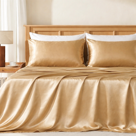 Premium Silver Ion Silk Bed Sheet - Champagne