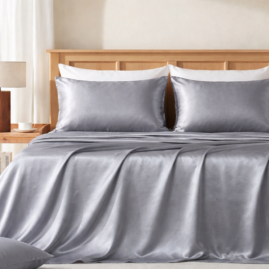 Premium Silver Ion Silk Bed Sheet - Silver