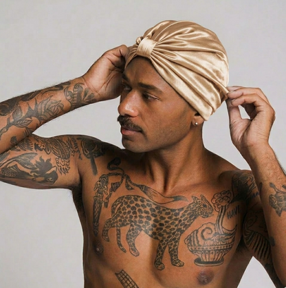 Premium Silver Ion Silk Hair Bonnet - Champagne