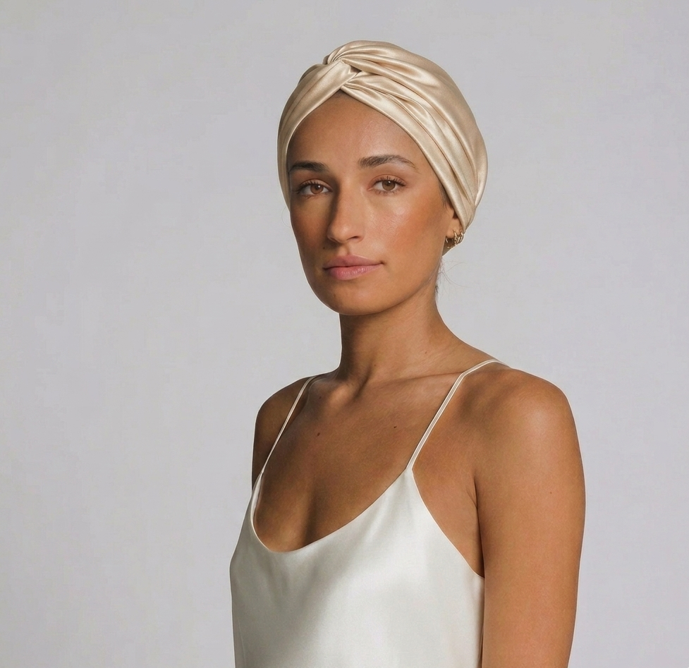 Premium Silver Ion Silk Hair Bonnet - Champagne