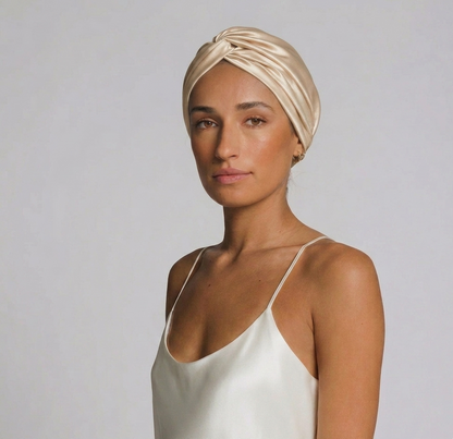 Premium Silver Ion Silk Hair Bonnet - Champagne