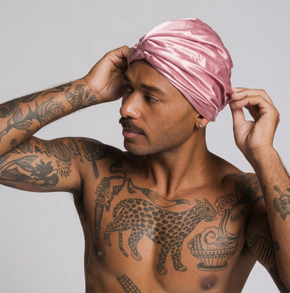 Premium Silver Ion Silk Hair Bonnet - Pink
