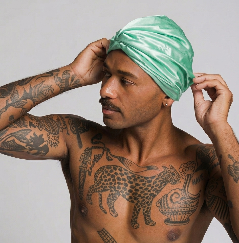 Premium Silver Ion Silk Hair Bonnet - Mint