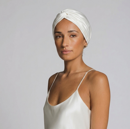 Premium Silver Ion Silk Hair Bonnet - White
