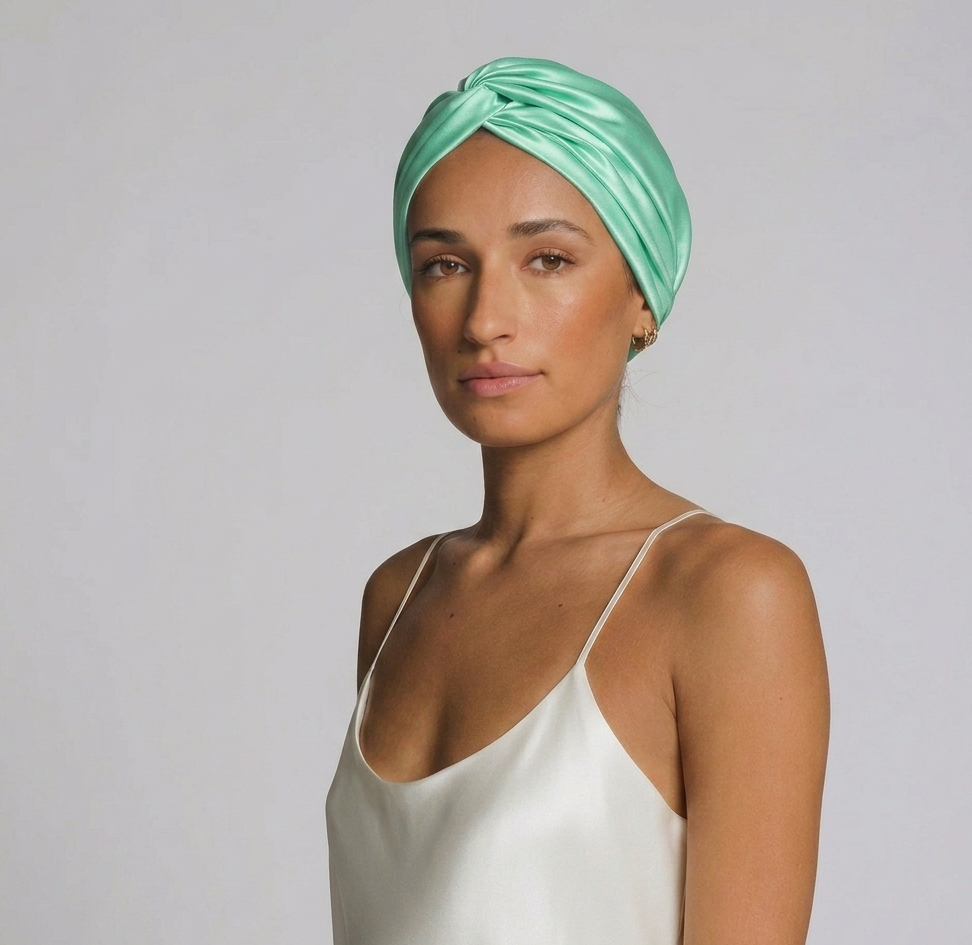 Premium Silver Ion Silk Hair Bonnet - Mint