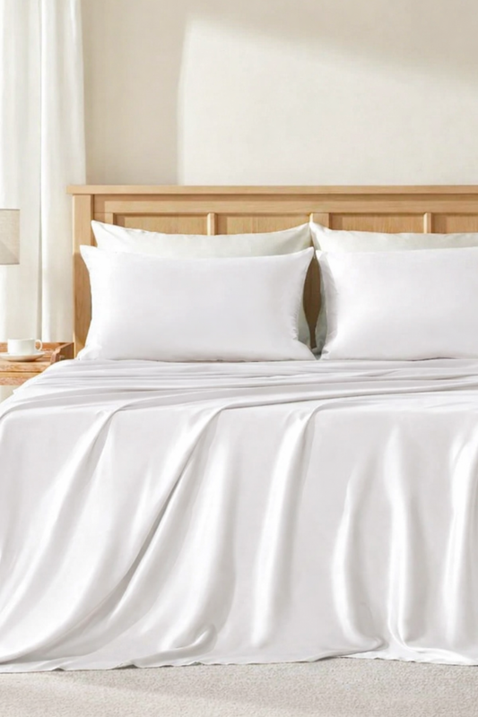 Premium Silver Ion Silk Bed Sheet - White